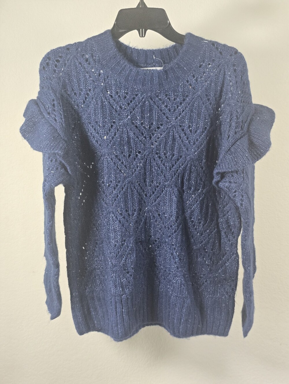 NWT Old Navy Blue Pointelle Knit Sweater Womens M Crew Neck Long Sleeve Cozy - Picture 2 of 9